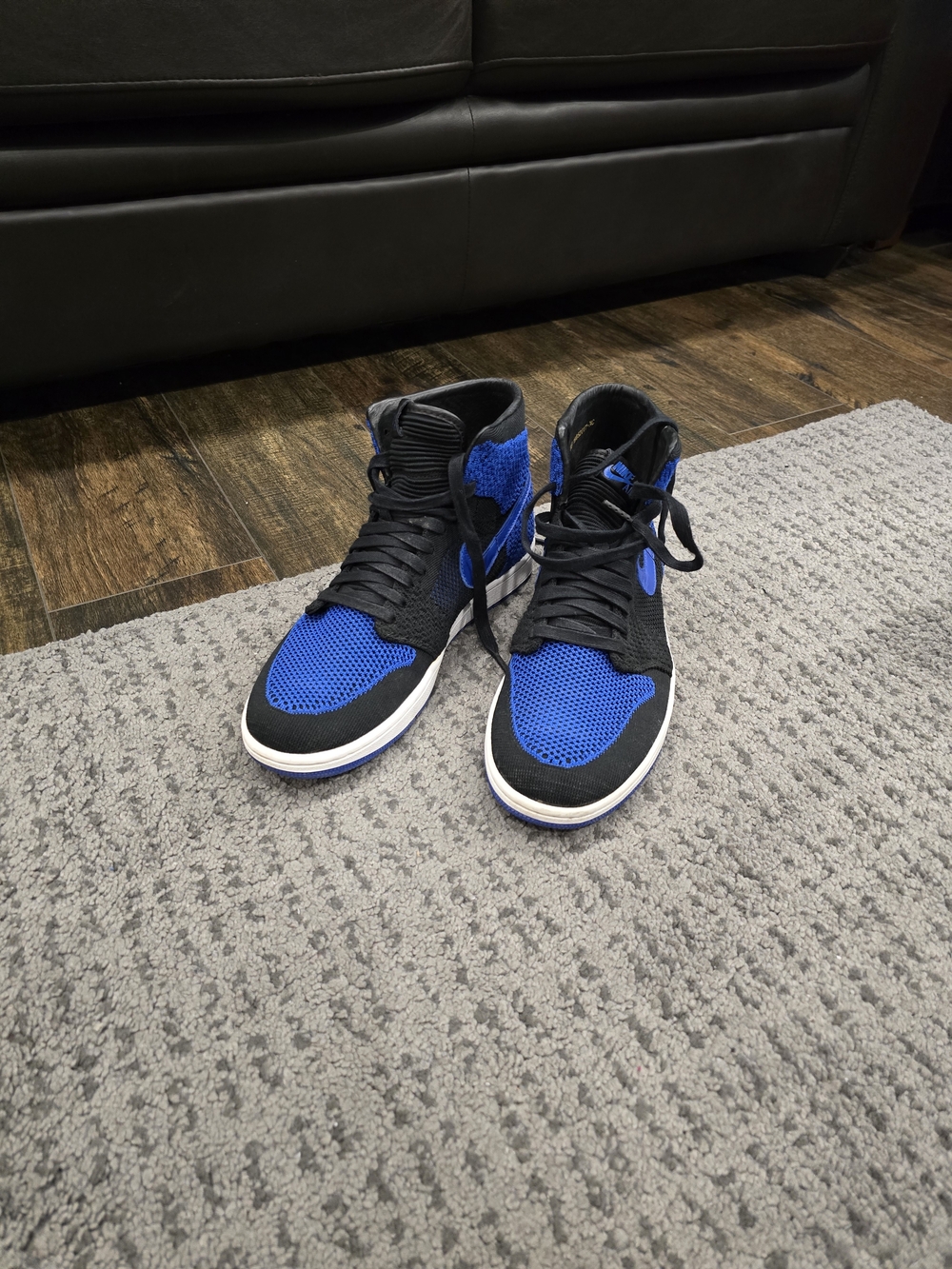 Jordan 1 Knit Blue and Black High-Top Sneakers